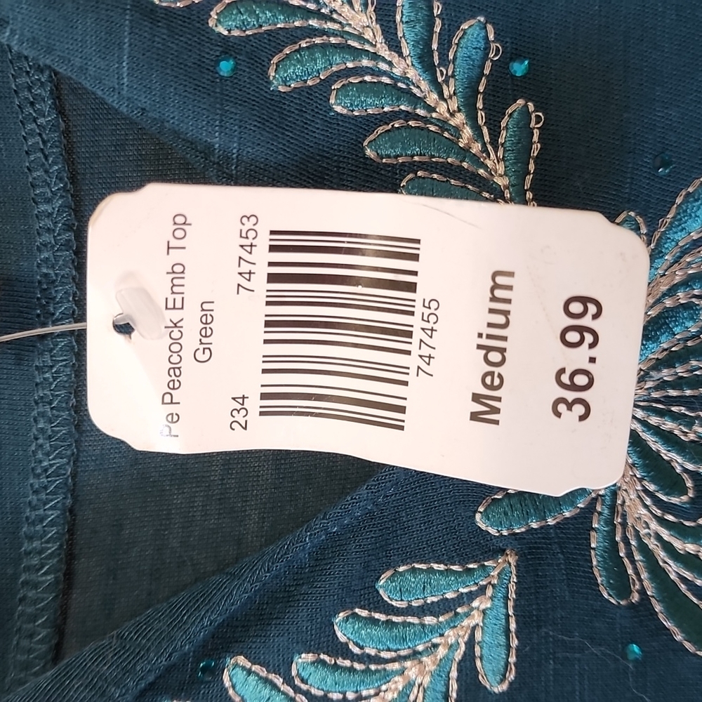 New Dark Teal Embroidered Shirt - Medium - Picture 7 of 8